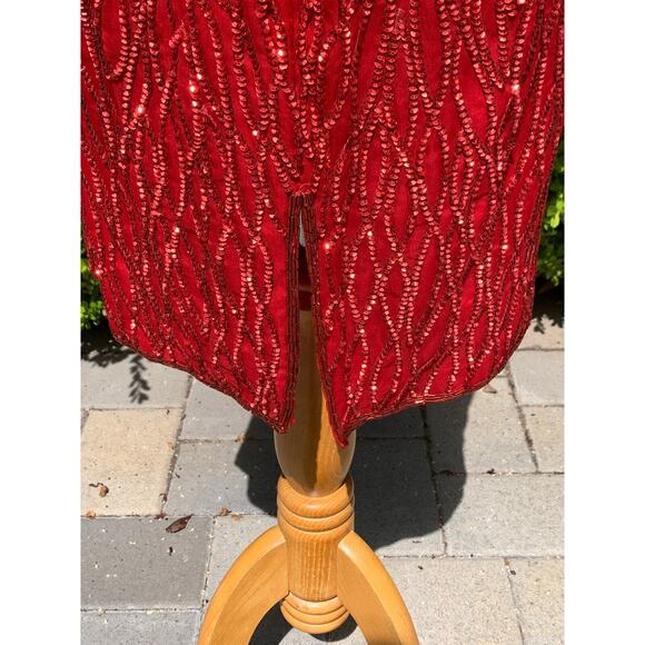 Vintage Red Sequin Cocktail Party Dress Christmas Valentines Special Occasion - Picture 7 of 10